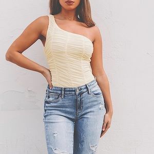 Off-White LE LIS Maya Ruched Bodysuit - NWT- Small- Boutique - One shoulder